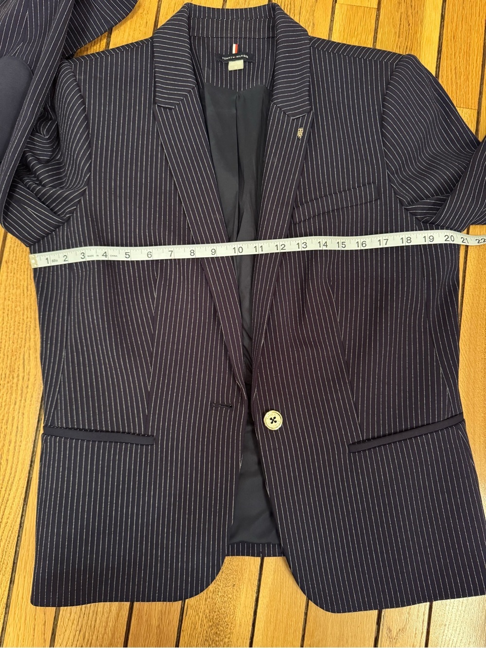 Tommy Hilfiger Navy Pinstripe Blazer with Elbow Patches - Picture 11 of 12